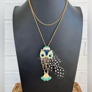 Owl & Feather Vintage Pendant Necklace